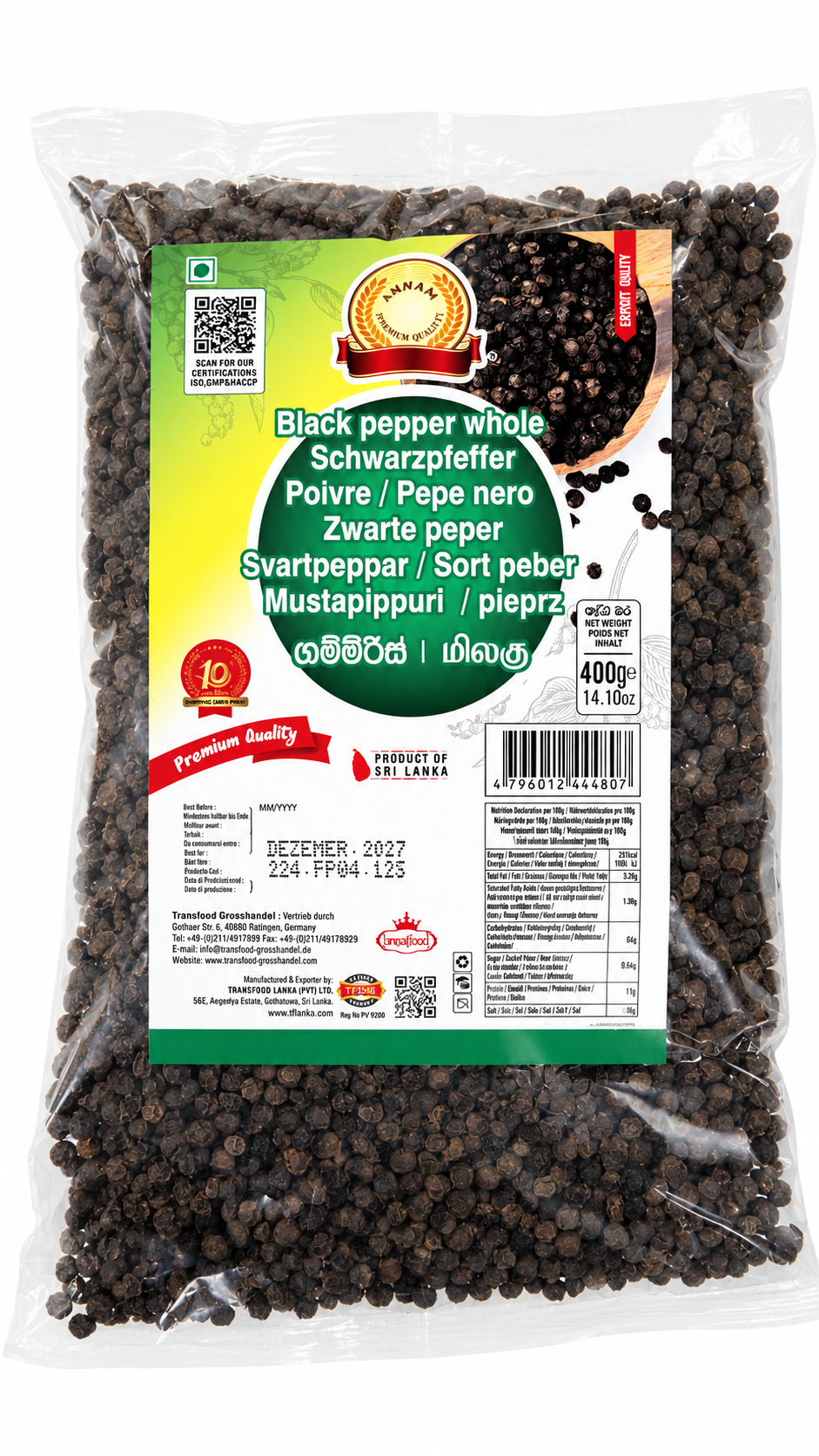 Annam Black Pepper whole 400g