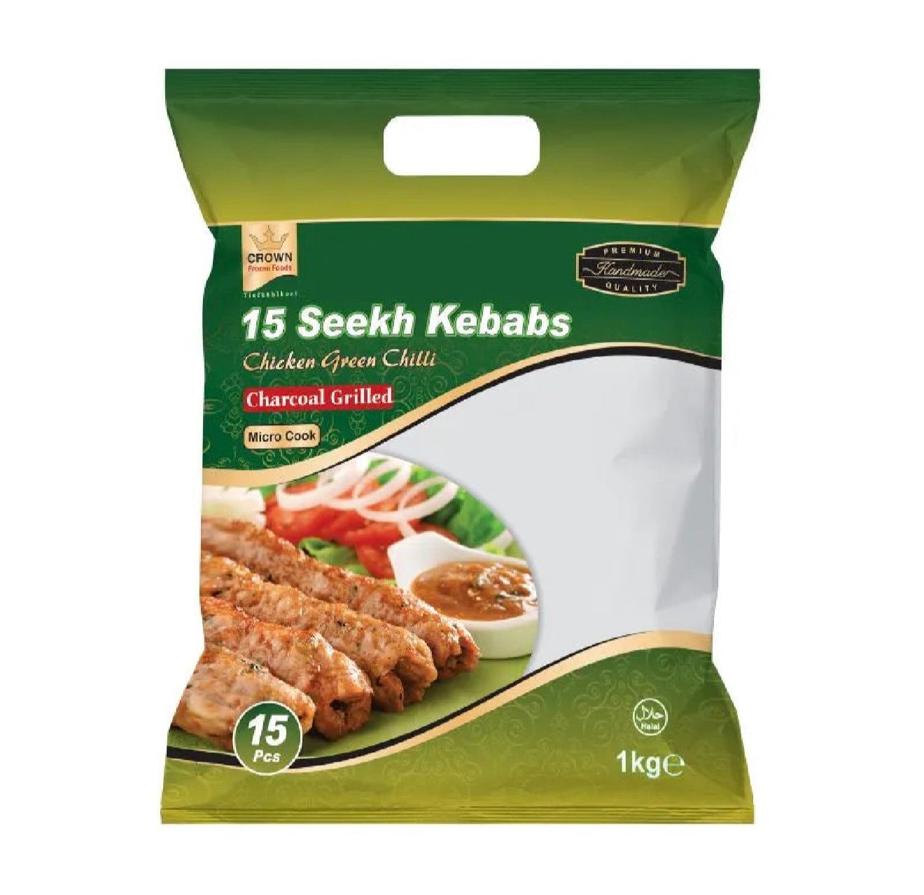 Crown Frozen Seekh Green Chilli Chicken Kebabs Charcoal  1kg