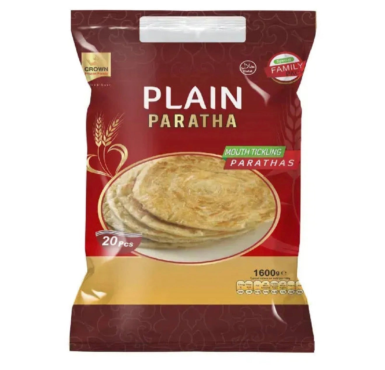 Crown Frozen Plain Paratha Family Jumbo Pack  1.6Kgs