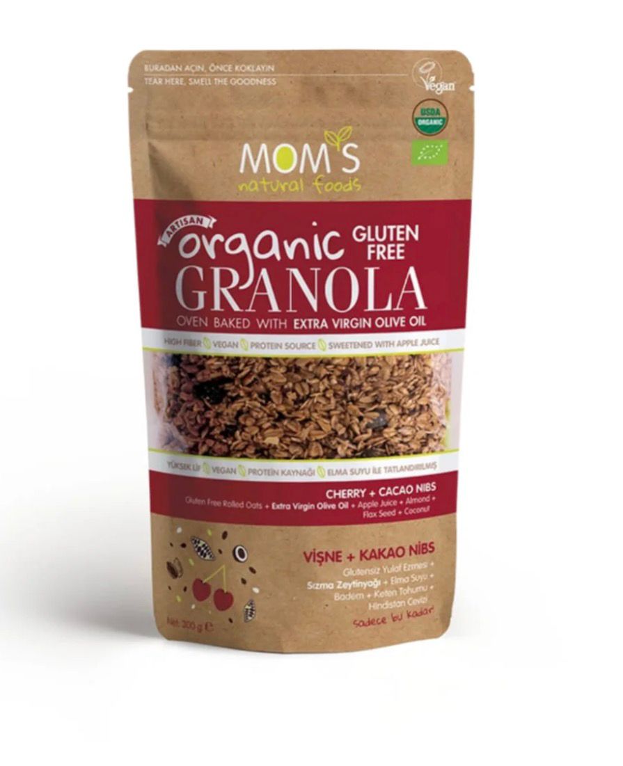 MOM,S natural foods GRANOLA ORGANIC GLUTEN – FREE CHERRY + CACAO NIBS